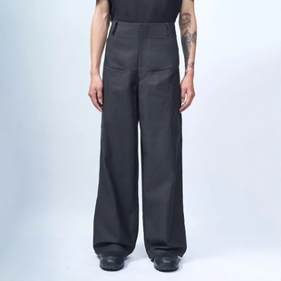 裤 Without 25SS十字剪裁水洗灰阔腿休闲口袋连腰工装 ETHEREAL