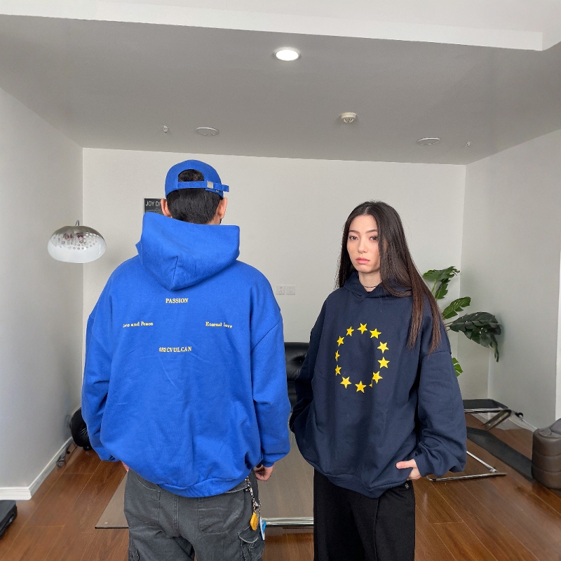 重磅加绒印花帽衫美式复古连帽