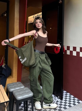 WithoutMe/MONBLACK螺旋字形毛边工艺可拆卸多口袋伞兵工装休闲裤