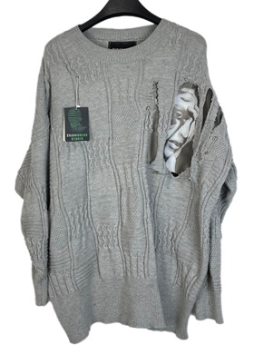 Without Me/小众解构设计嘻哈灰色立体提花格纹宽松休闲针织衫