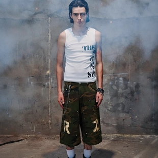 Without Me/RecoverZone 美式水洗印花迷彩牛仔七分裤男夏季纯棉