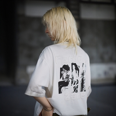 美式高街印花白色短袖T纯棉宽松