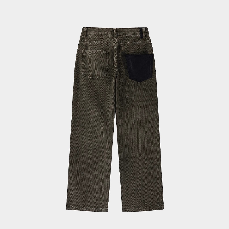 复古拼小羊皮设计直筒基础休闲裤