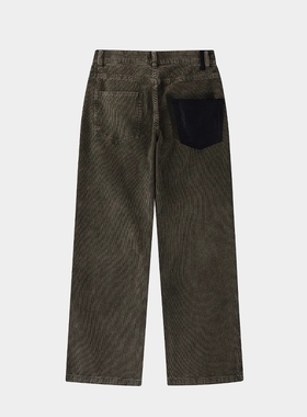 Without Me/DTHEREAL洗褪灯芯绒复古拼小羊皮设计直筒基础休闲裤