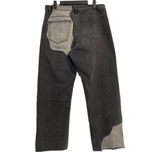 Without Me/1of remake 做旧水洗牛仔宽松直筒不规则拼接牛仔裤