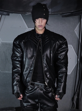 Without Me/SSIN7 骑士 麟片肩甲造型暗黑先锋机车皮衣夹克棉服