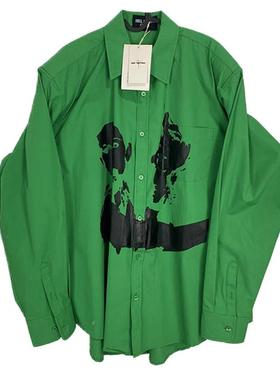 WithoutMe/1of Remake绿色个性印花休闲高级坠感宽松衬衫男女长袖