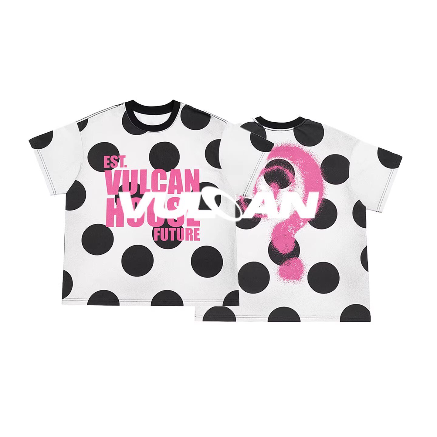 「Without Me」Vulcan波点粉色问号短袖字母印花logo上衣T恤美式