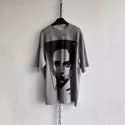 250g紧密双纱平纹喷染破洞短袖