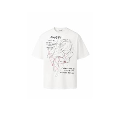 小领口美式落肩宽松短袖人像涂鸦