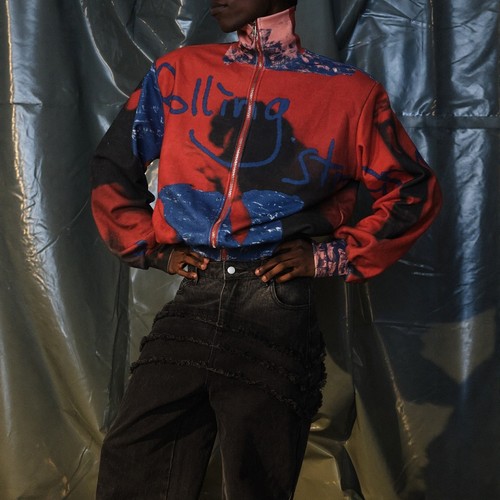 美式街头涂鸦立领拉链中短款外套