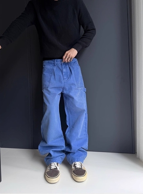 Without Me/SUNINWAVE纯棉珠帆布水洗做旧直筒宽松法工伐木工装裤