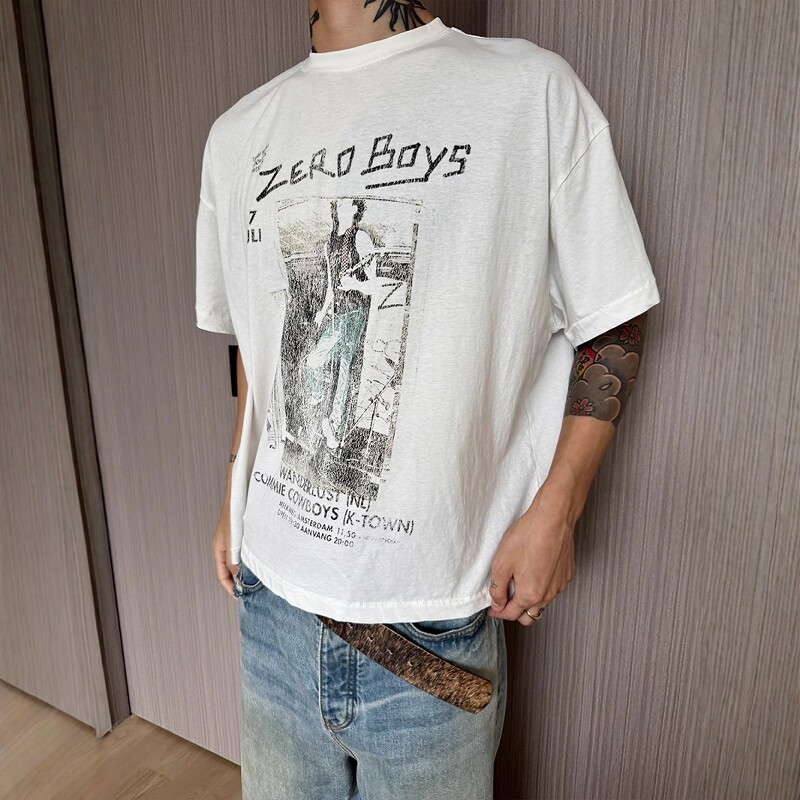 Without Me/BRG 2025ss  单缝线 boy做旧印花vintage tee短宽短袖