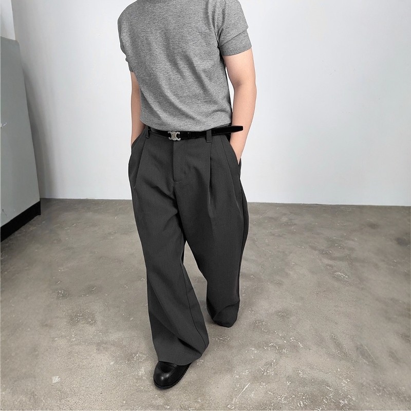 双褶宽松微喇阔腿西裤裤TR复合