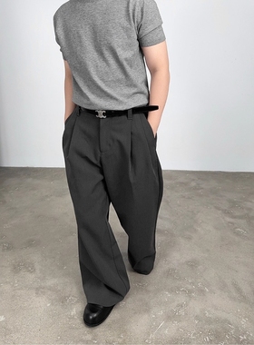 Without Me/Xentric 立体工学剪裁双褶宽松微喇阔腿西裤裤TR复合