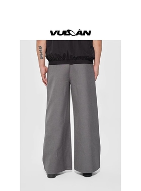 Without Me/ VULCAN西裤阔腿褶位灰色门襟纽扣西裤长裤