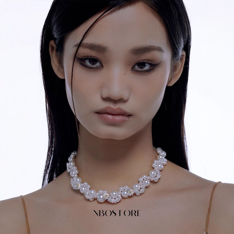 Without Me/ Nbostore镶钻珍珠项链轻奢小众锁骨链颈链天然淡水