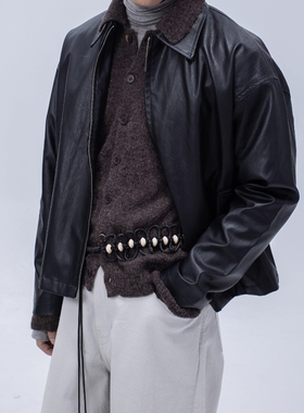 Without Me/Amalga mation 进口肌理感PU皮短款翻领夹克外套