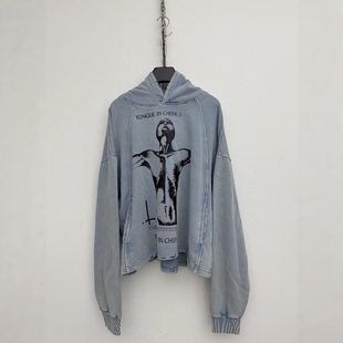 Without Me/SMILEANDSAD 手工Tongue In Cheek短宽洗做旧连帽卫衣