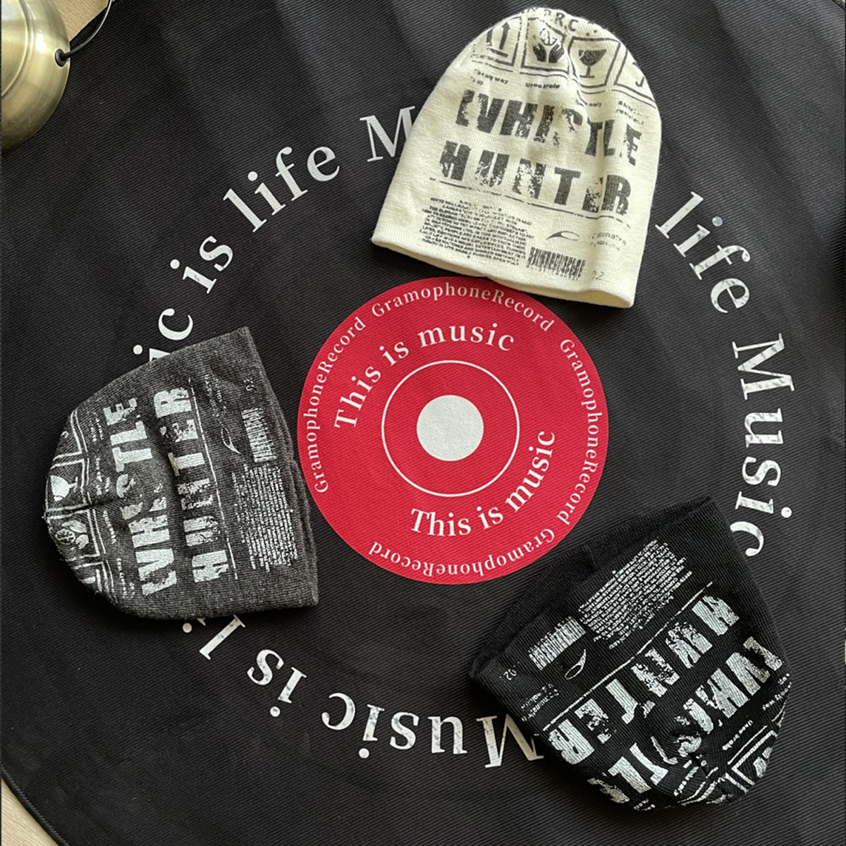 做旧印花冷帽透气包头毛线帽