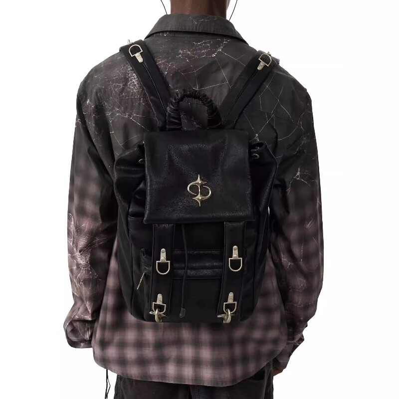 Without Me/LE LOSANGE 飞机扣皮质双肩抽绳机能百搭日常通勤书包