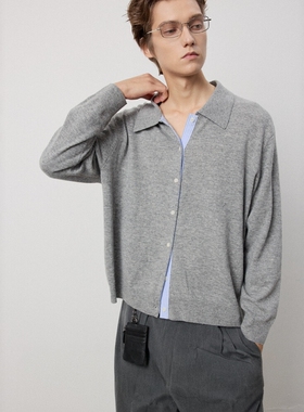 Without Me/RREIKO百分百美利奴羊毛蓝条纹拼接撞色针织开衫毛衣