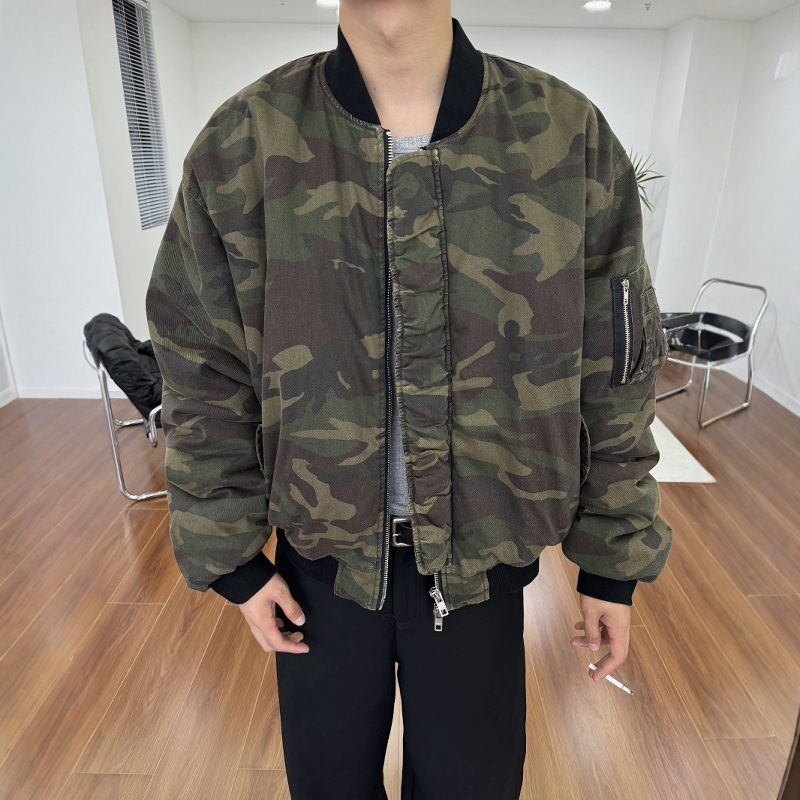 迷彩廓形棉服飞行夹克