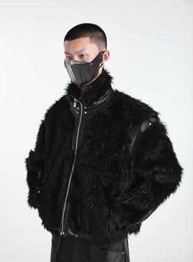 Without Me/ssin7 落水毛拼皮暗黑先锋高腰廓形夹绒内里外套