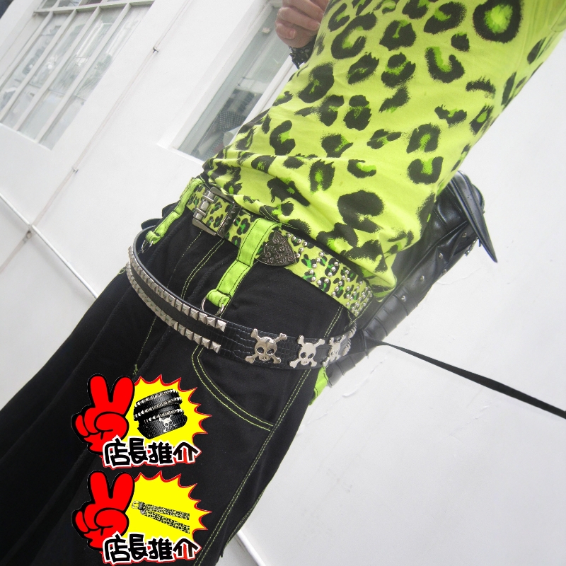 骷髅铆钉黑蛇纹皮带腰带朋克风