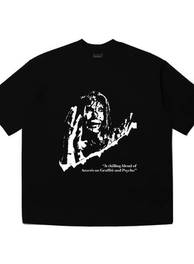 Without Me/ ISANPARO 230g t-shirt 黑色魔女嘉莉小领口纯棉短袖