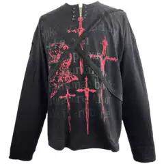 Without Me/1of remake 23aw小众设计水洗做旧别针十字架宽松长袖