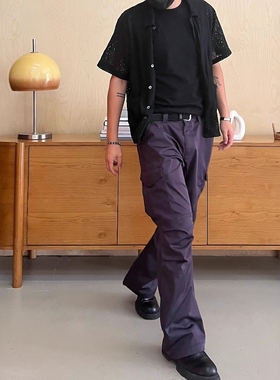 Without Me/ArchivesRoom限量暗紫微喇工装裤立体造型喇叭裤男