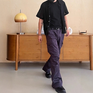 Without Me/ArchivesRoom限量暗紫微喇工装裤立体造型喇叭裤男