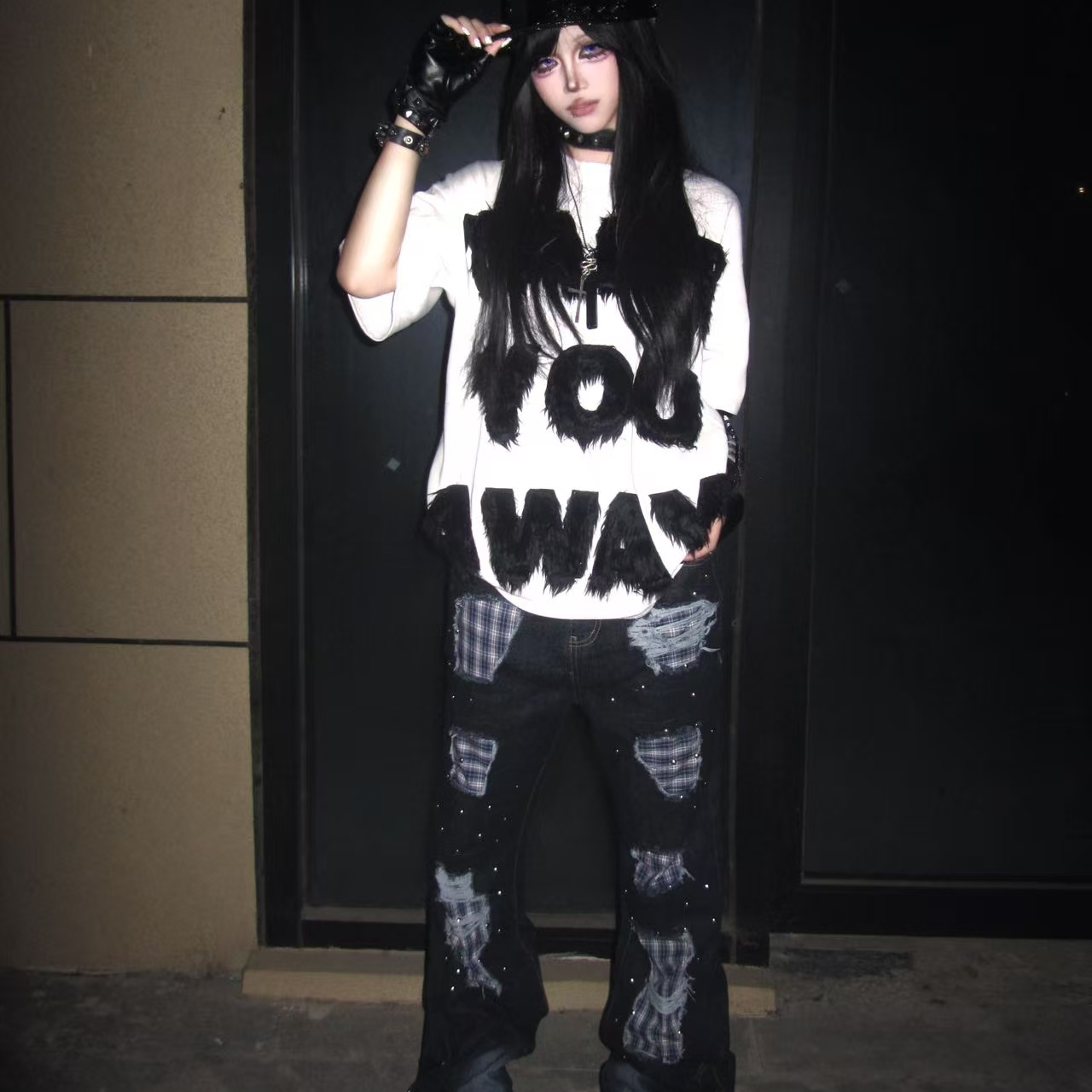 马毛贴布标语纯棉短袖