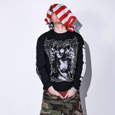 图腾胶贴数码印花黑色长袖