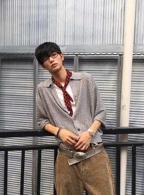 Without Me/Xentric日本和纸纱亚麻强捻混纺镂空针织开衫毛衣长袖