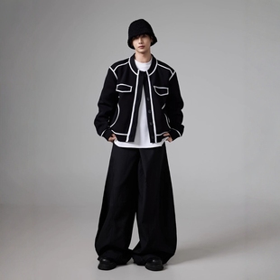 Without Me/ 原创小众设计马克笔小香风空气层开衫夹克外套男