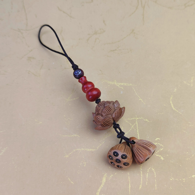 桃木莲蓬莲花简约现代包挂钥匙扣出行平安随身古风吉祥物手机饰品