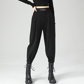 秋冬小个子休闲萝卜马丁靴裤 女士黑色加绒束脚哈伦裤 女2025新款 女