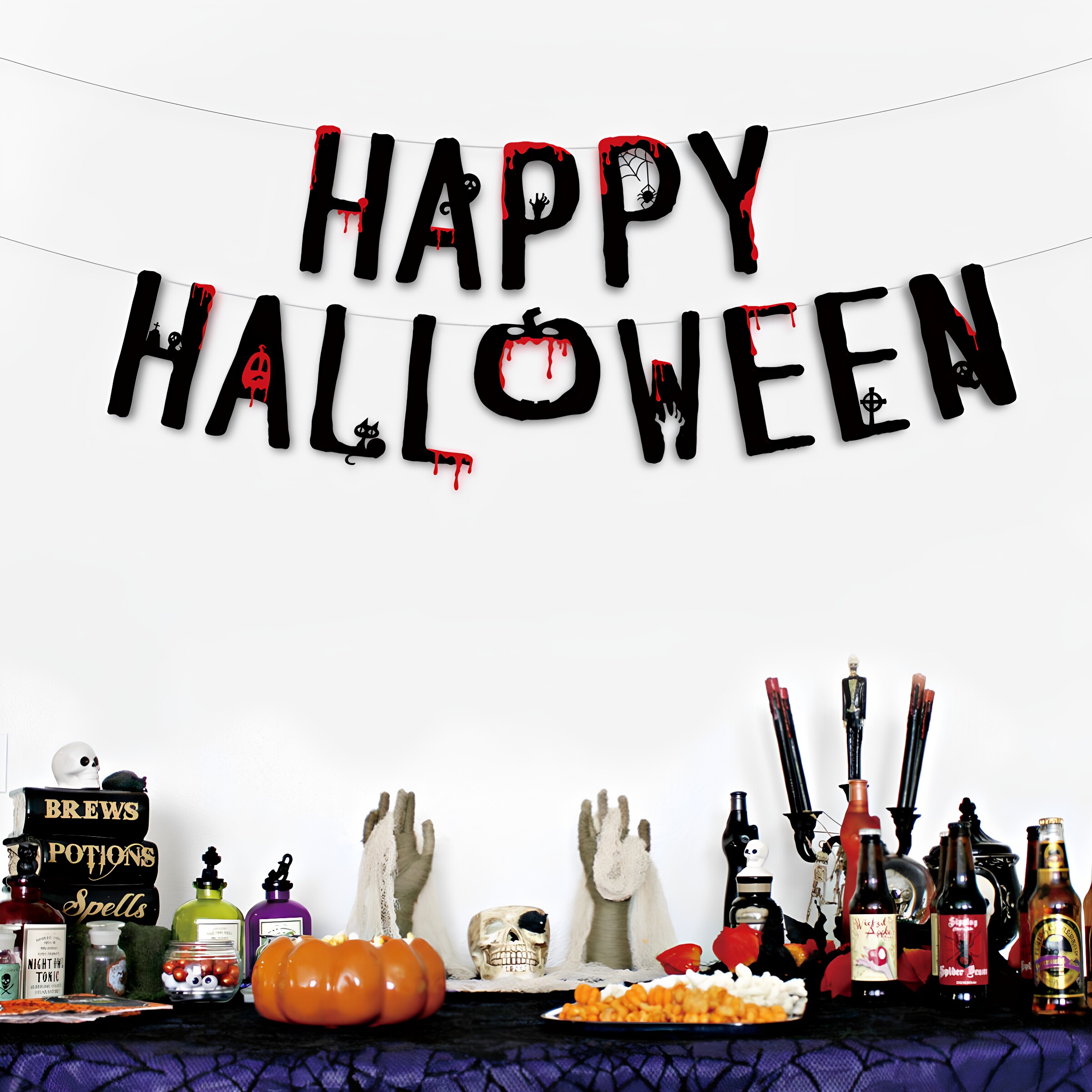 HAPPY HALLWOEEN万圣节快乐字母拉旗子活动派对拍照道具布置装饰