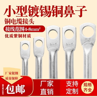 DTG-2.5 4 6平方铜鼻子孔4 6 8镀锡DT铜鼻子接线端子线头线耳紫铜