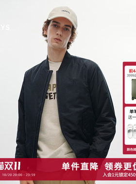Hazzys哈吉斯男装冬季男士短款长袖棒球领棉服通勤潮流外套男上衣