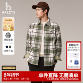 Hazzys哈吉斯秋季 挺括通勤上衣外套 格子衬衫 男装 宽松衬衣休闲男士