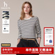 Hazzys哈吉斯奥莱女装 圆领宽松体恤女潮 女秋季 纯棉条纹长袖 T恤衫