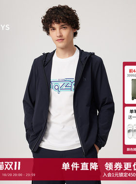 Hazzys哈吉斯夏季男装男士连帽运动外套男时尚休闲运动口袋夹克潮