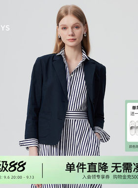 Hazzys哈吉斯春季女装休闲西装外套女士时尚舒适两粒扣短款西服潮
