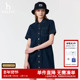 短袖 Hazzys哈吉斯连衣裙女2025春夏新款 时尚 翻领牛仔裙通勤裙子潮