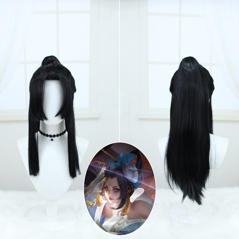 王者 不知火舞cos 魅语皮肤 cosplay黑色 高温丝假发发型整箱图片