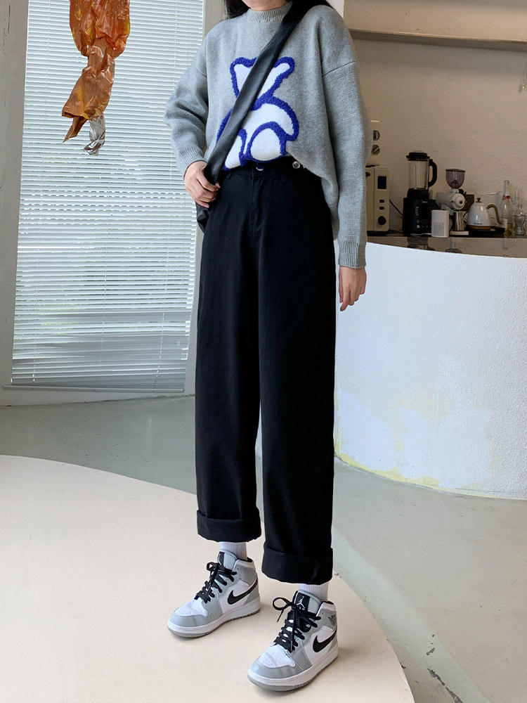 FLEECE PADDED JEANS WOMENS AUTUMN WINTER 2021 NEW STRAIGHT HIGH WAIST LOOSE SLIM PLUS SIZE WINTER WARM PANTS