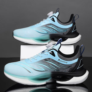 无碳板跑鞋男女款青少年夏季初中学生旋转纽扣防水皮面跑步运动鞋